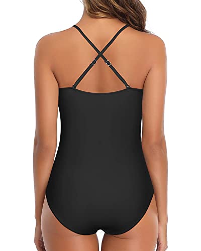 Holipick Women High Neck One Piece Swimsuit Tummy Control Bathing Suit For Teen Girls Criss Cross Swimwear Black #TOP4