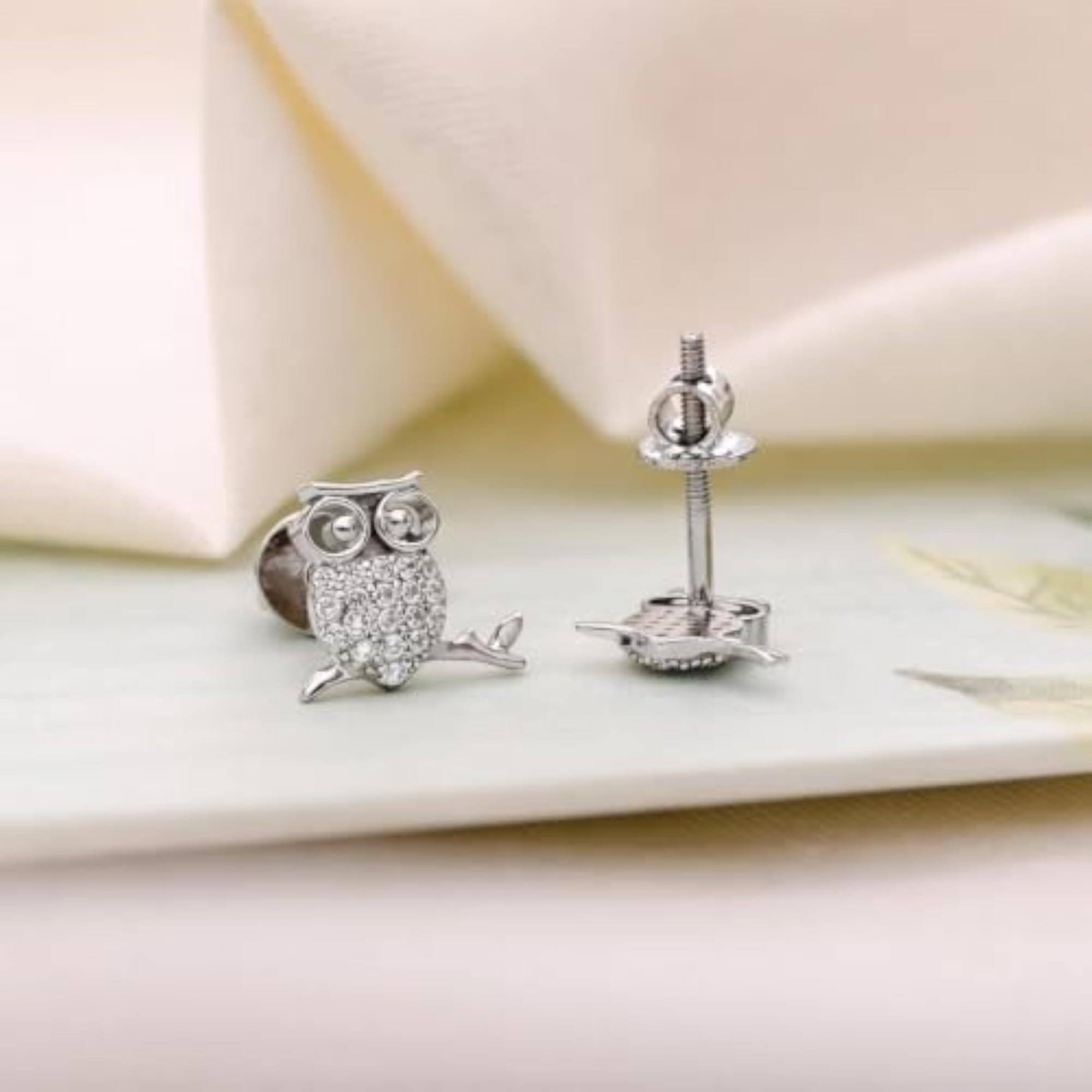 Women's 925 Sterling Silver Owl CZ Stud Earrings