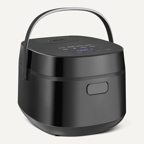 Image of Amazon Basics Rice Cooker 6-cup Uncooked 12-cup Cooked, Micon with Fuzzy Logic, Keep Warm, Black