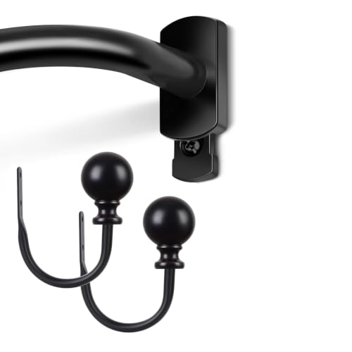 KAMANINA KAMANINA Bundle of 35 to 60 Inches Black Wrap Around Curtain Rod and Black Holdbacks with Round Finials 1 Pair