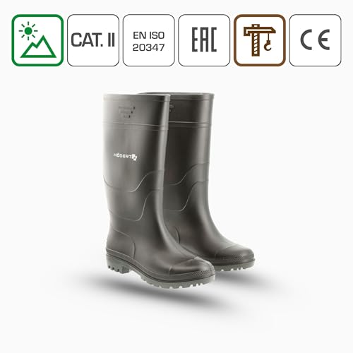 Högert Technik – Arbeitsgummistiefel PVC schwarz OB SRA Sicherheitsstiefel, rutschfeste Berufsstiefel, wasserdichte Arbeitsstiefel ohne Metallteile für Industrie und Handwerk