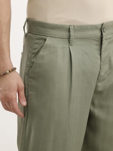 Image of WROGN Men's Linen Blend Trousers | Solid Design | Loose Fit