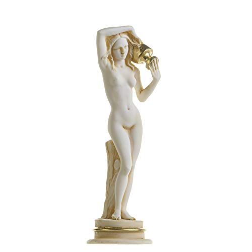 BeautifulGreekStatues Forntida grekisk gudinna Afrodite alabaster-staty med en kanna guldton 22 cm