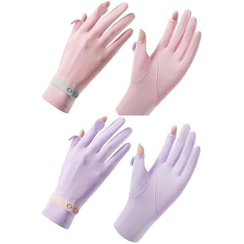 Aufgevals 2 Pairs Womens Summer Daily Sun Gloves Anti-Skid UV Sun Protection UPF Touchscreen Gloves for Driving Hiking Sports Pink&Purple Cover