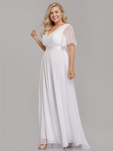 Image of Ever-Pretty Plus Women's V Neck Mother of The Bride Dress Chiffon A Line Maxi Plus Size Evening Dress with Sleeves 09890-DAPH