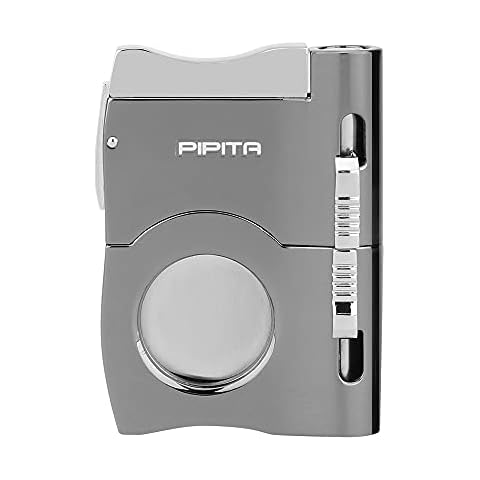 PIPITA Double Blades Cutter Stainless Steel Guillotine Cigar Cutter with Two Cigar Punches Stainless Steel with Nice Bag Easy to Carry and Used for Pocket Cover