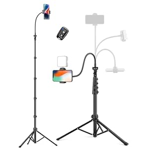 Phone Tripod, 86″ Tall Tripod for iPhone with Flexible Gooseneck & Remote, Portable Cellphone Tripod Stand, Aluminum Travel Tripod for Selfies, Video Recording, Compatible with iPhone Android