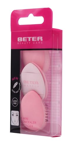 Beter - Set 3 Mini Esponjas de Maquillaje para Corrector, Textura Ultrasuave, Precisión en Contorno de Ojos e Imperfecciones, Máxima Cobertura con Corrector Líquido o en Crema