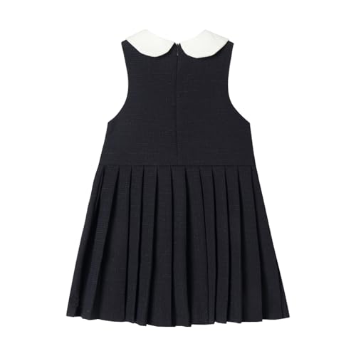 Mud Kingdom Girls Tweed Dress Peter Pan Collar Sleeveless Midi Dress with Metal Buttons Navy Blue2