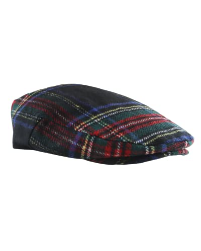 Heritage Stag Mens Flatcap British Tartan Flat Cap Elastic Fitting Hat Gift for Him (Black Stewart)