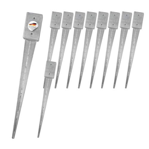 SunnyDeals Einschlaghülsen-Sets für Kantholzpfosten | Bodeneinschlaganker verschiedene Größen | Bodenanker verzinkt | Pfostenträger als Bodenhülse ohne Betonieren (Set 10 Stück, 71x71x750 mm)