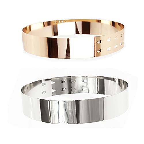 Tong Gu Women Metal Waist Belt Waistband Mirror Wide Gold Silver Plate Metallic Shiny Polished (Silver,1.8 Inch/4.5 Cm) #TOP17