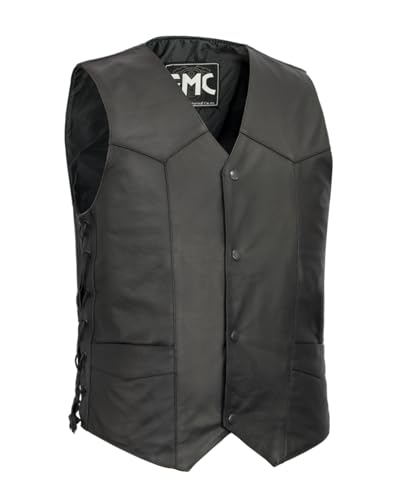 First Mfg Co - Carbine - Men's Motorcycle Biker Riding Black Leather Vest - Large - Western Style Back