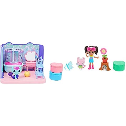 Gabby's Dollhouse, Primp and Pamper Bathroom with MerCat Figure & Gabby’s Dollhouse, Flower-rific Garden Set with 2 Toy Figures, 2 Accessories, Delivery and Furniture Piece Cover