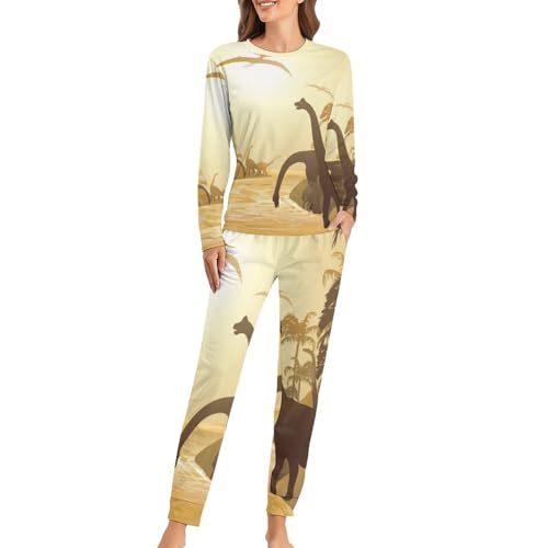 Pyjama femme dinosaure sleepwear ensemble de nuit t-shirt manches longues pantalon