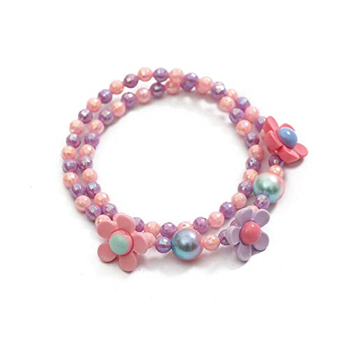 El Regalo 3 PCs Girl Princess Necklaces & Bracelets Jewelry Set with Colorful Flowers & Acrylic Beads - Kids Stretchy Chunky Costume Jewelry Gifts Party Favors Dress up Jewelry for Little Girl Toddler 3