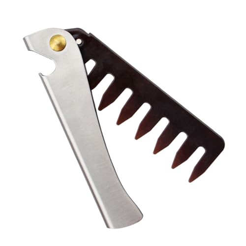 JOINPAYA Peine Plegable de Acero Inoxidable para Hombres Mango Resistente, Dientes Anchos Antiestáticos, Masajeador de Cuero Cabelludo, Peine Portátil Adecuado para Peinar Cabello Rizado