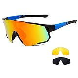 Long Keeper Fahrradbrille, Sportbrille Radbrille UV400 Schutz mit 3 Wechselobjektiven, Polarisierte Sport Sonnenbrille Herren Damen für Rennrad MTB Fahrrad