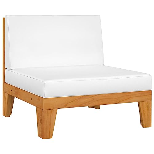 vidaXL Akazienholz Massiv Modular Mittelsofa mit Cremeweißen Kissen Gartensofa Sofa Lounge Gartenmöbel Einzelsofa Holzsofa Outdoor Terrasse