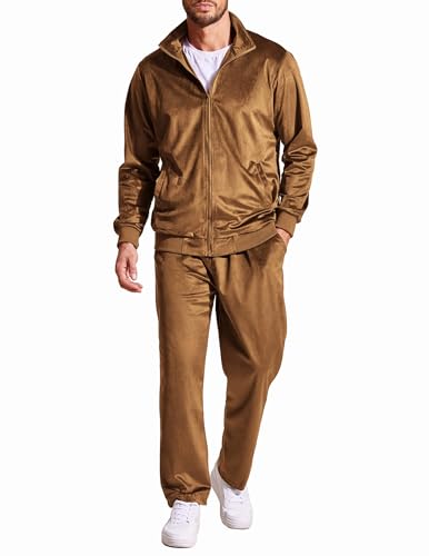 COOFANDY Velour Tracksuit for Men Full Zip Sweater Sweatpants with Pockets Long Sleeve Active Shirts for Men