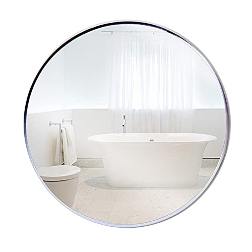 Espejo de pared redondo grande para baño, espejo de tocador circular de 50 cm con marco de aluminio para decoración de sala de estar y entrada, elegante diseño plateado