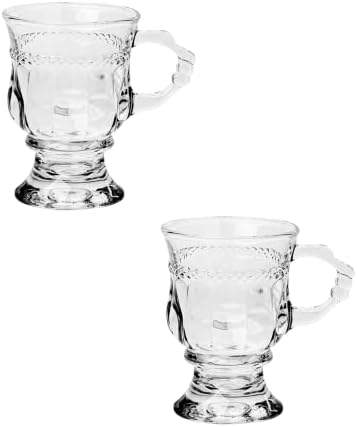 JOYMENTHERE Irish Coffee Mugs, Glass Footed Espresso Cups with Handles, Clear Goblet Mugs Glasses for Coffee, Latte, Cappuccino, Smoothie, Hot&Cold, 4.2 Oz, Set of 2 (Transparency)