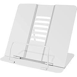 Atril Metálico para Libros con 6 Alturas Ajustables para Leer, Soporte de Lectura de Metal Plegable para Tableta, Música, Libro de Recetas, Cocina, Oficina (white)