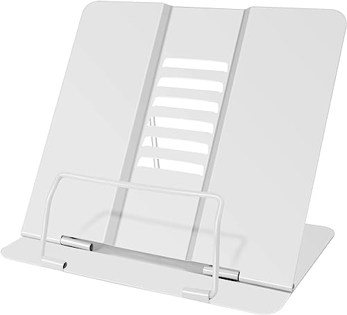 Atril Metálico para Libros con 6 Alturas Ajustables para Leer, Soporte de Lectura de Metal Plegable para Tableta, Música, Libro de Recetas, Cocina, Oficina (white)