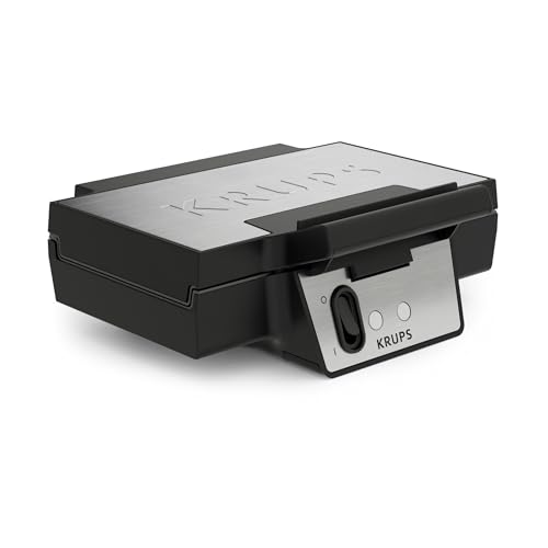KRUPS FDK Iconic, Appareil à croque-monsieur, Plaques antiadhésives en céramique, Croque-monsieur gourmands, Rangement vertical facile, FDK464, Acier Inoxydable/Noir