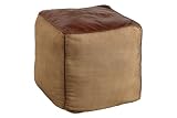 invicta INTERIOR Retro Sitzpouf Mustang 53cm Lederbezug mit Leinen Sitzwürfel Pouf Sitzhocker
