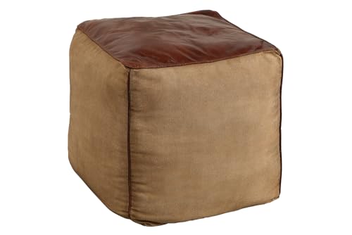 invicta INTERIOR Retro Sitzpouf Mustang 53cm Lederbezug mit Leinen Sitzwürfel Pouf Sitzhocker