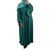 Generisch Hijab Vestido Corban Ramadán Traje Mujer Islámica Elegante Robe Marroquí Vestidos Festivos Vestidos para Mujer Hijab Caftán Playa Algodón Pañuelo de Gasa, verde, M