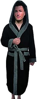 Mens Hooded Style Designer Dressing Gown Bathrobe, Housecoat Loungewear Super Soft Luxury Microfiber Terry Cotton, Warm, Cosy Fleece Nightwear Robe, Spa Hotel Sleepwear (Black, S / M)