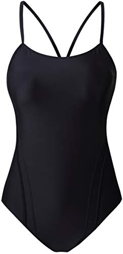 EBMORE Womens One Piece Swimsuit Bathing Suit Athletic Sport Training Exercise Swimwear (US (0-2), Black)