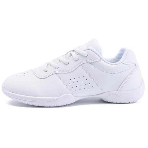 Image of White Cheer Shoes for Girls Womens Cheer Shoes Youth Girls Cheerleading Shoes Competition Gear Dance Tennis Sports Training Athletic Comfortable Flats Breathable Soft Kids Cheer Sneakers