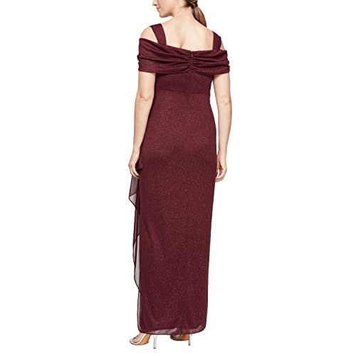 Image of Plus Cold Shoulder Glitter Mesh Dress with Draped Skirt & Cowl Neckline