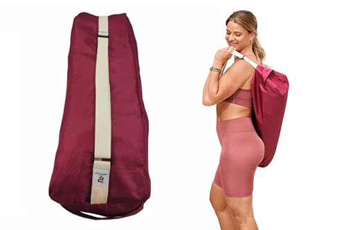 PERPETUAL Bolsa Esterilla de Yoga Pilates - Funda Transporte Viaje - Mat Bag con Correa Ajustable y Bolsillo Interior - Tamaño Grande Compatible Esterilla hasta 65cm Ancho - Unisex Hombre Mujer (Rojo)