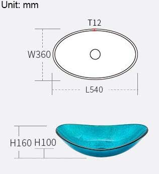 Bathroom Artistic Vessel Sink Blue Tempered Glass Washing Bowl Creative Hotel Above Counter Lavatory Vanity Sink with Pop-up Drain,B