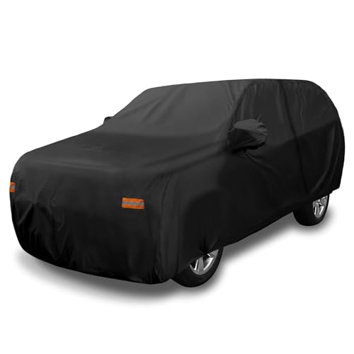 X AUTOHAUX SUV Car Cover for Chevrolet Tahoe 4DR Waterproof Sun Rain Dust Wind Snow Protection 190T PU with Driver Door Zipper Black