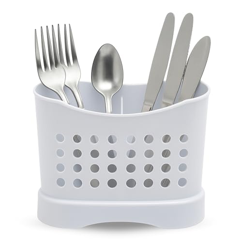 CHEFZOCO Escurridor Cubiertos de Cocina, Escurre Cubiertos, Porta Cubiertos y Cucharas, Escurrecubiertos para Fregadero de Cocina, 16,5 cm Ancho x 8 cm Largo x 13 cm Alto, Plástico, Blanco