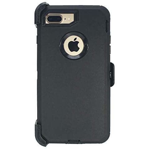 Hand-e Muscle Series Belt Clip Case for Apple iPhone 7 Plus/iPhone 8 Plus (5.5”) 2-in-1 Protective Defender w Screen Protector & Holster & Kickstand/Shock & Drop & Dust Proof - Black/Black Cover