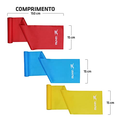 Faixa Elástica Muvin – Kit com 3 – Tamanho 150cm x 15cm – 3 Intensidades Diferentes – Fitness – Pila