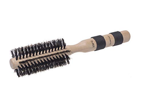 Scarlet Line Professional Maple Wood Anti Static Small Round Curling Hair Brush Wooden Hot Curl Brush with Anti Slip Rubber Grip Handle_Brown Dlx