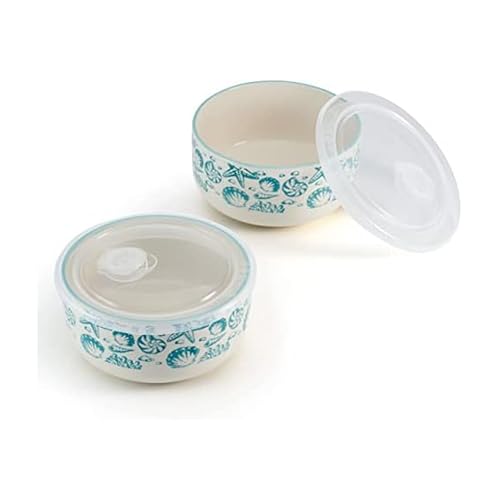 Pfaltzgraff Venice Storage Bowls, 6 inch, Teal and White