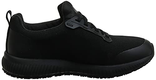 Skechers for Work Women's Squad SR Food Service Shoe, black flat knit, 7 M US