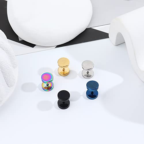image for FIBO STEEL 15 Pairs Fake Gauge Earrings for Men Women Stainless Steel 