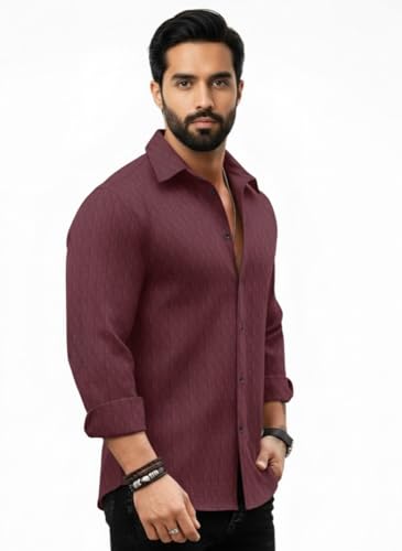 Image of Amazon Brand - INKAST Men's Regular Fit Button Down Dress Shirts Textured Long Sleeve Casual Hawaiian Shirt
