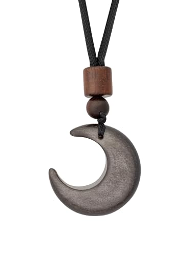 MINACHI Gothic Obsidian Crescent Moon Pendant Necklace with Braided Cord, Goth Celestial Jewelry Gift for Men and womens