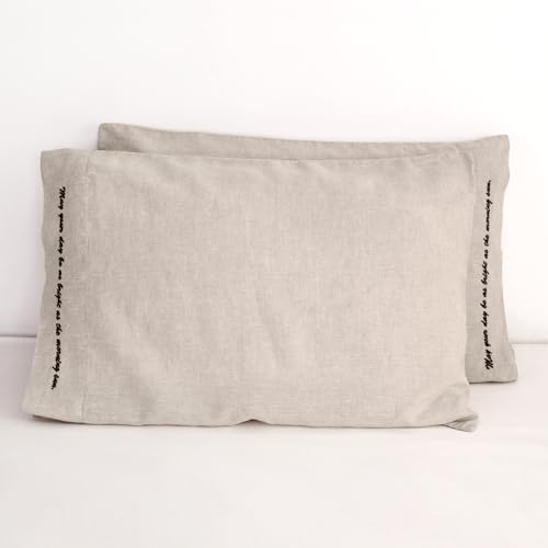 L Linen World Linen Pillow Cases with Embroidery Design,20"x40" King