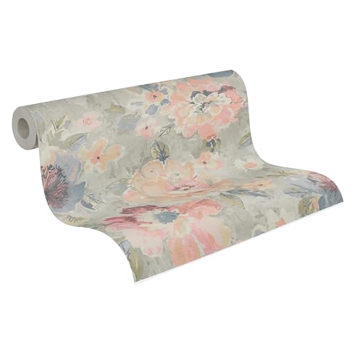 A.S. Création Papier peint à fleurs en multicolore, gris, rose, bleu, vert - papier peint vintage de haute qualité 396072 - papier peint design peint sur...